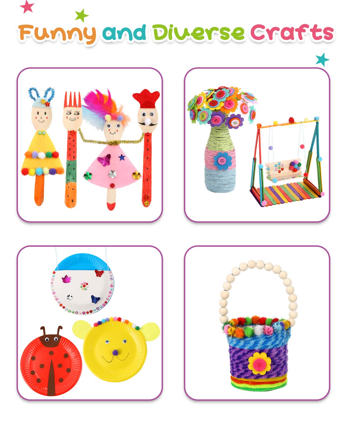Caydo 3000 Pcs Kids Art and Crafts Supplies, Toddler DIY Craft Art Supplies Set Include Pipe Cleaners, Pom Poms, Portable 3 Layered Folding Storage Box Great Gift for Kids