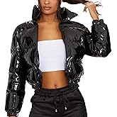 UANEO Women's Cropped Puffer Jacket Winter Shiny Zip Up Short Bubble Puffy Coats