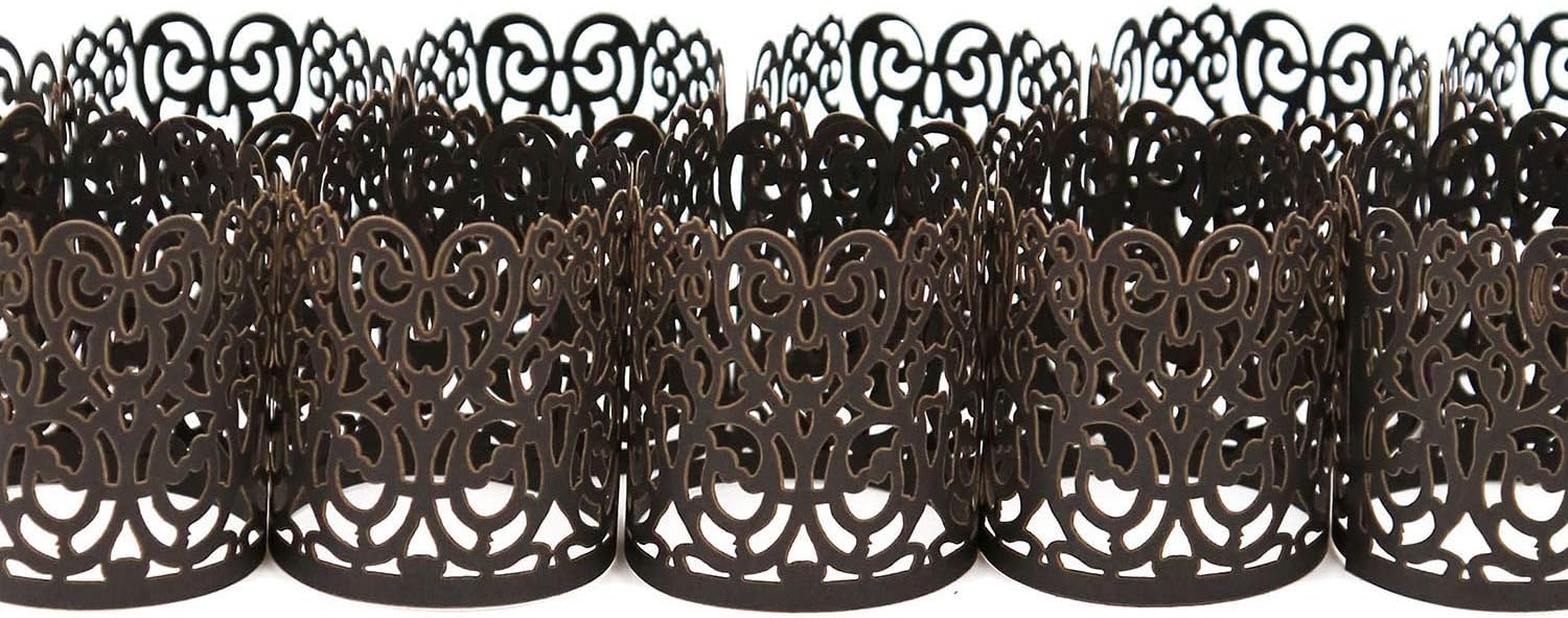 Mishen Flameless Tea Light Laser Cut Decorative Wraps- 50PCS Candles Holders for Flickering LED Battery Tealight Candles (not Included) (Dark fire)