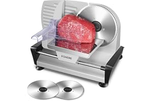 FOHERE Electric Meat Slicer, 200W Deli & Food Slicer with Two 7.5'' Blade(Serrated & Smooth) for Home Use, Precise 0-15mm Adj
