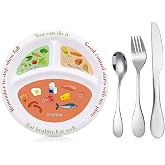 Eaasty 4 Pcs Bariatric Portion Control Plate with Stainless Steel Utensils | Divided Sections for Balanced Meals, Fork Spoon 
