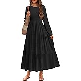 HOSIKA Tween Girls Fall Puff Long Sleeve Smocked Swiss Dot Tiered A-line Flowy Maxi Dress with Pockets 6-12 Years