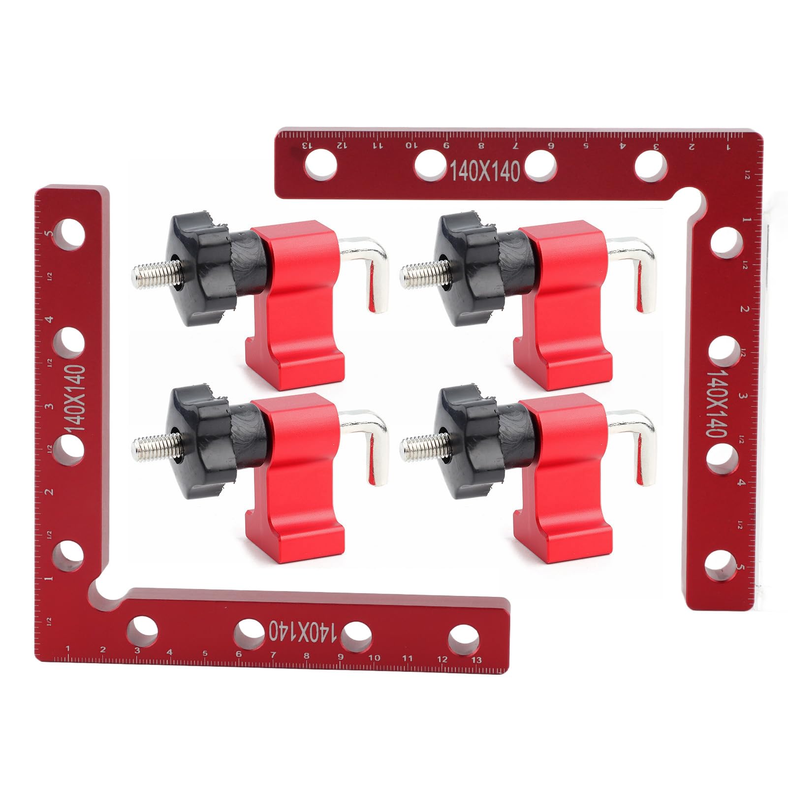 90 Degree Positioning Squares, Aluminum Alloy Right Angle Clamp for Woodworking, L-Type Corner Clamp Position Tool with 4 Clamps for Box/Door/Picture Frames(140mm)