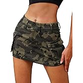 ELLEVEN High Stretchy Cargo Skirt for Women, Low Waist Y2k Mini Skirt Cute Denim Skirt with Pockets