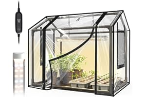 Bstrip Indoor Greenhouse with Grow Light, Mini PVC Tent with PE Base Mat, Ventilation Windows & Zippered Door, 18W Tabletop Greenhouse Light for Seed Starting with Timer, 23.8" x 15.7" x 20.5"