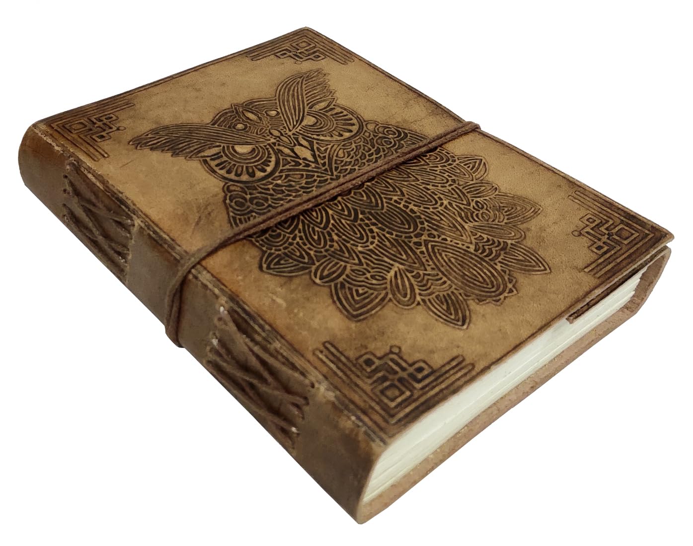 Purpledip Leather Journal 'Owl's Wisdom': Handmade Paper Diary for Corporate Gift or Personal Memoir (11738)