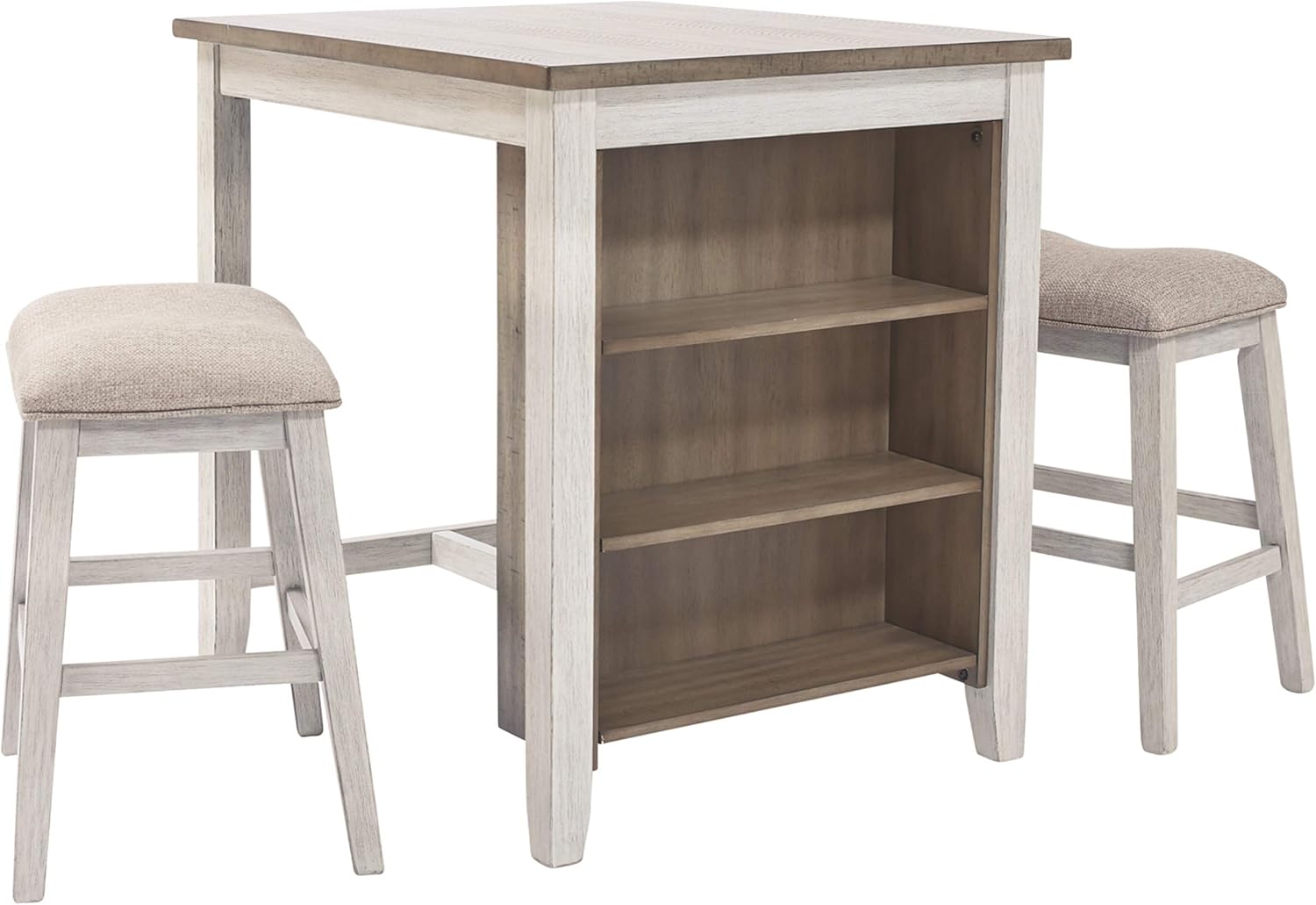 Signature Design by Ashley Skempton Counter Height Dining Room Table and Bar Stools (Set of 3), White/Light Brown - Table & Chair Sets