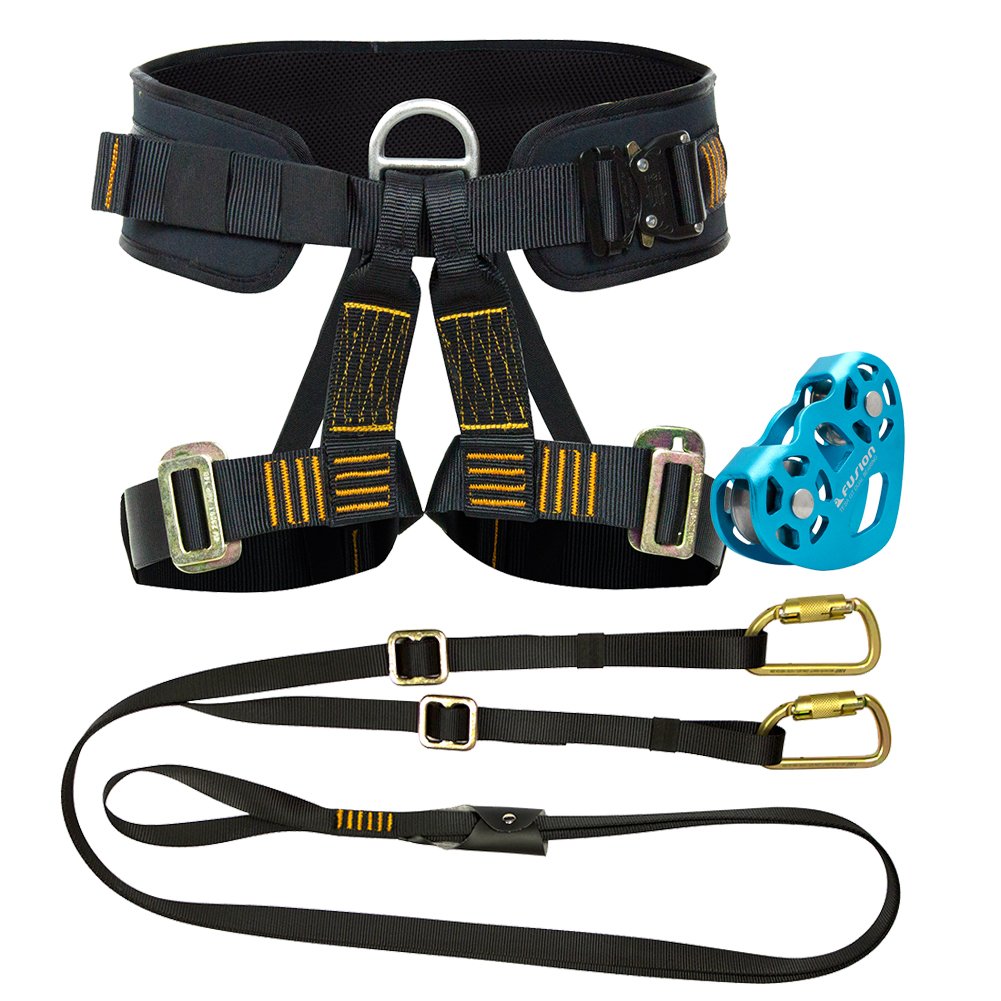 Fusion Climb Pro Backyard Zip Line Kit Harness Lanyard Trolley Bundle