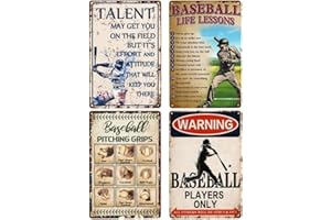 ADIKJXQH Baseball Tin Signs, Bundle 4 Pieces Retro Baseball Posters Decorative Outdoor Baseball Signs Warning Baseball Players Only Sign 12x8 Inch Baseball Wall Decor for Home Bar Motivational Quote Gifts