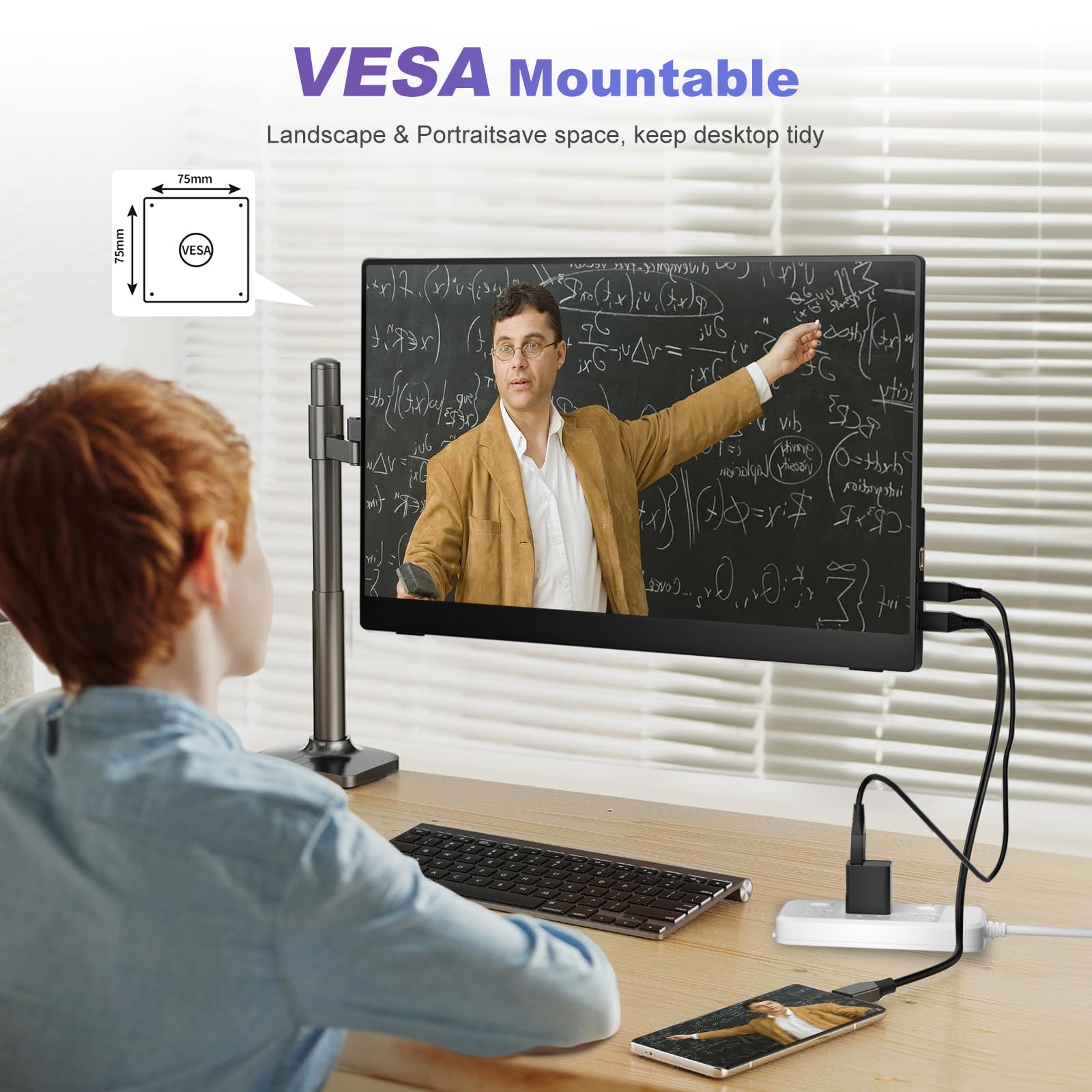 18.5 Inch Portable Monitor For Laptop, Fhd 1080P 100% Srgb Travel Monitors For Laptop, Portable Computer Ips Display W/Vesa, External Monitor Usb-C Hdr Hdmi Portable Screen W/Smart Cover &Amp; Speakers - View 6