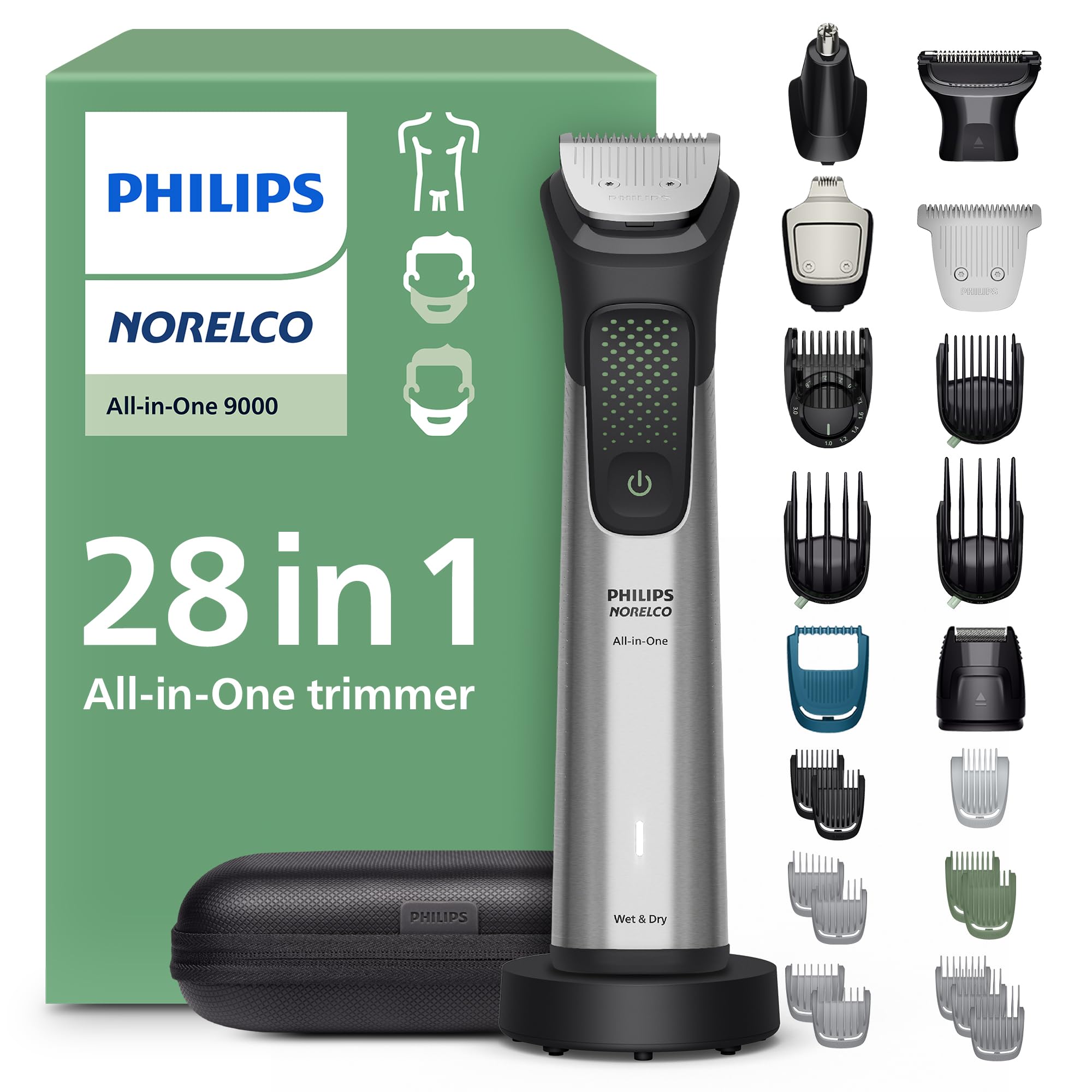 Photo 1 of Philips Norelco All-in-One 9000 Series 28-Piece Trimmer - Electric Shaver and Clipper for Face, Beard, Head & Body, Self-sharpening Full Metal Blades, 27 Length Settings (0.5-20 mm), MG9585/49