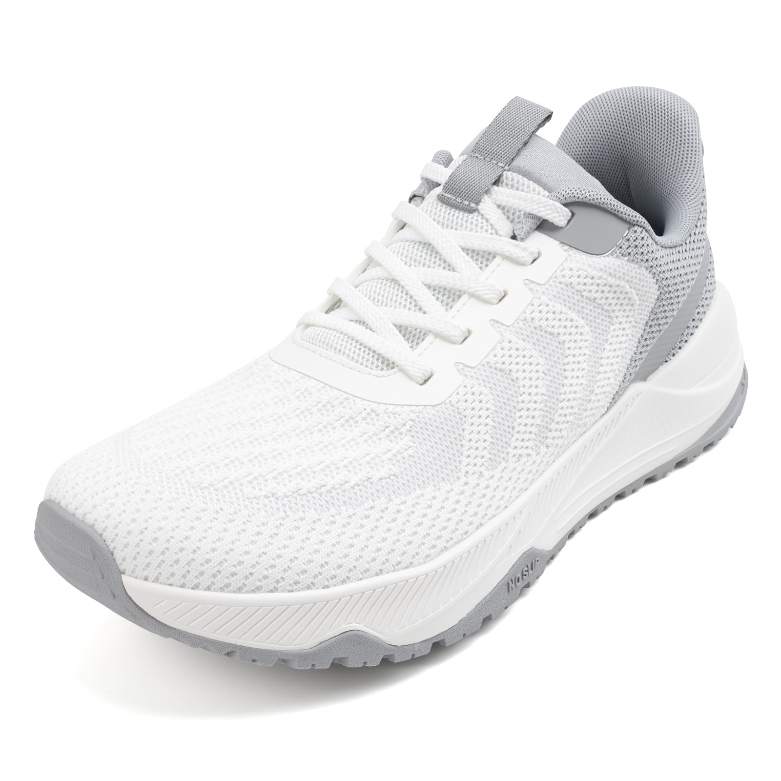 Sosenfer Herren Straßenlaufschuhe Extra Breit Sportschuhe Walkingschuhe Turnschuhe Laufschuhe Sneaker Atmungsaktiv Schockdämpfung rutschfest Fitness Im Freien Jogging-Weißgrau-43