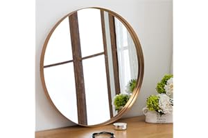 GlasFlength 24 Inch Round Wall Mirror Large Circle Mirrors for Wall Bathroom Mirror Vanity Wall-Mounted Mirrors Decorative Mirrors for Bedroom Living Room Entryway Metal Wide Frame,Gold