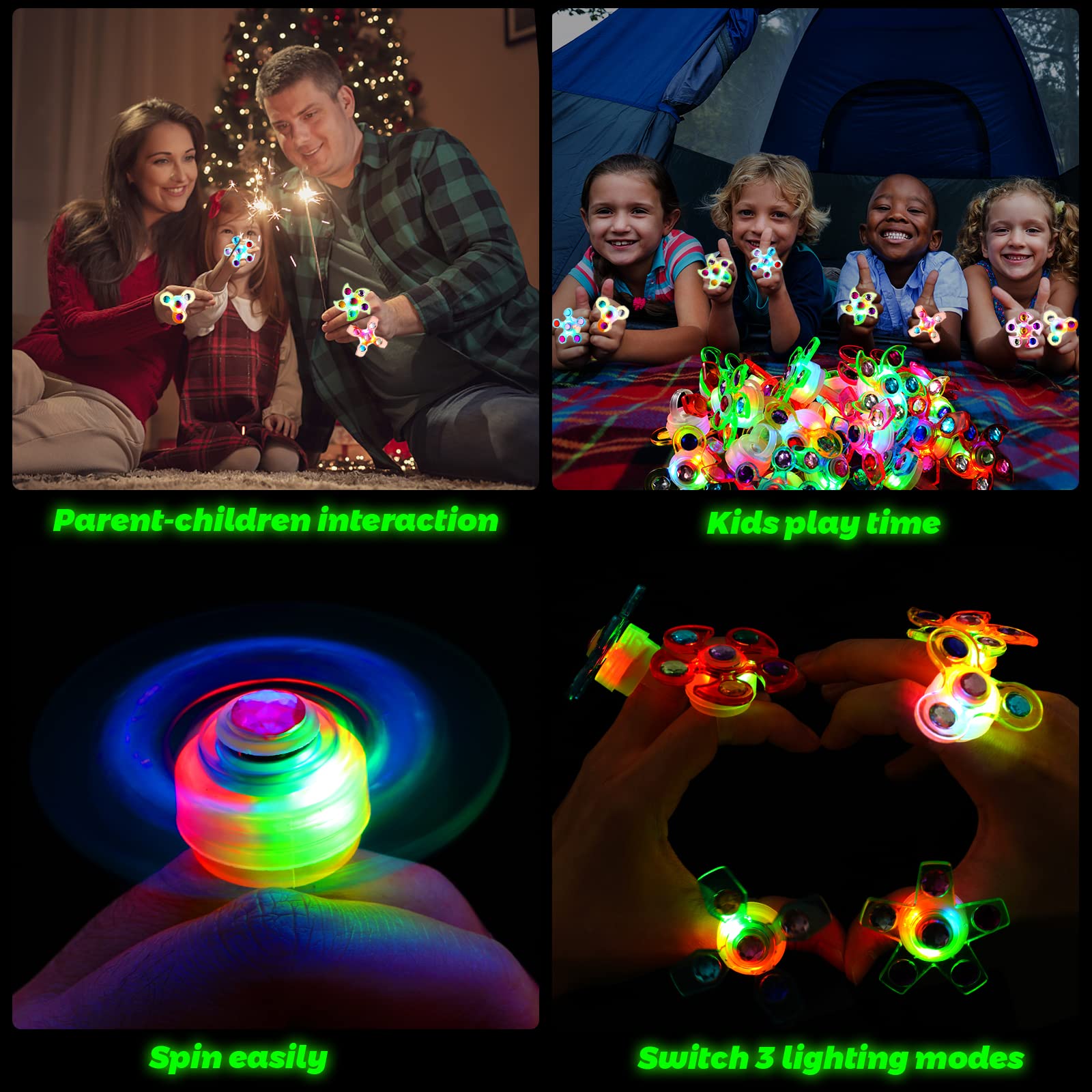 Mikulala 24 Pack LED Light Up Fidget Spinners Rings Halloween Party Favors for Kids, Mardi Gras Favors Prizes Box Toys Birthday Gifts Goodie Bag Stuffers,Glow in The Dark Party Supplies
