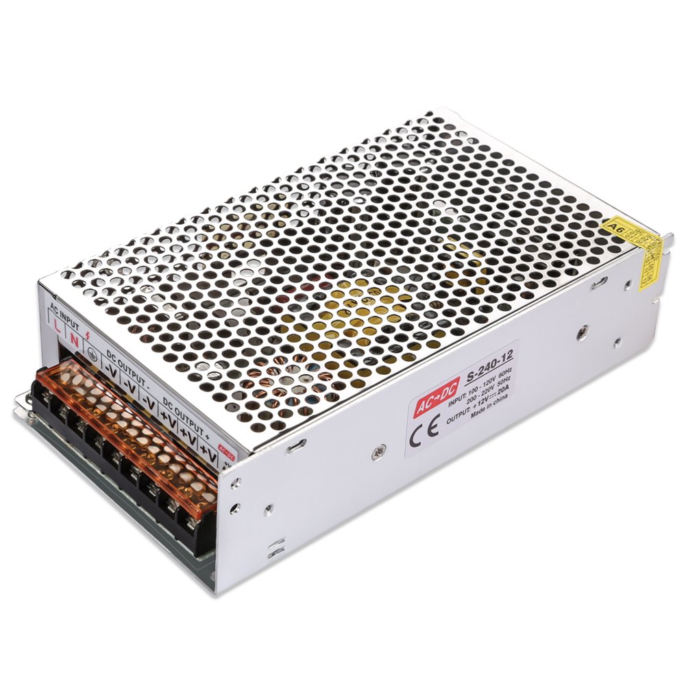 LEDMO Switching Converter, Power Supply Adapter Transformer for LED Strip Light, AC 100V/240V to DC 12V 20A 240W LED Strip Light Power Supply Switching Mode Converter