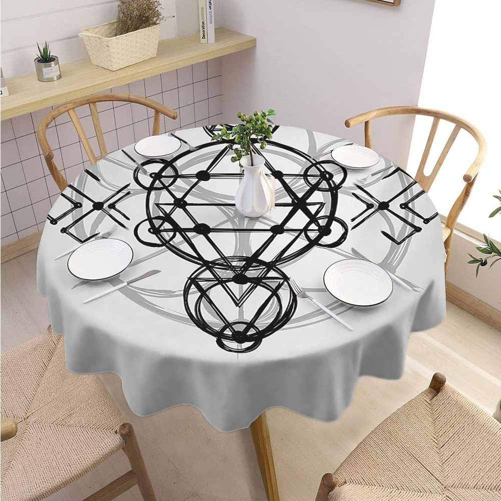 DILITECK Sacred Geometry Decorative Round Tablecloth Simplistic Seed of Life Symbol Vortex Motion with Spheres Print Fabric Tablecloth Diameter 63" Black Silver White