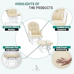 Naomi Home Glider and Ottoman Set White/Cream