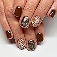Flower Short Press on Nails Square Fake Nails with Glitter Design Glue on Nails Small Stick on Nails Fall Floral False Nails Brown Glossy Acrylic Nails for Women Nails Manicure Decoration 24 Pcs