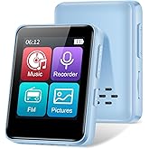 32GB MP3 Player with Bluetooth, 1.8 inch Screen, with FM Radio, Recorder, Portable Sport HiFi Music Player Up to 512GB, Blue
