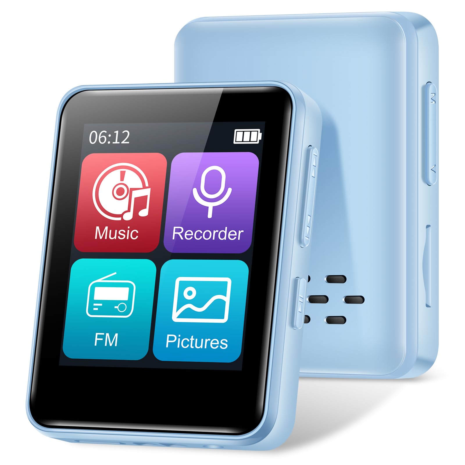 Photo 1 of 32GB MP3 Player with Bluetooth, 1.8 inch Screen, with FM Radio, Recorder, Portable Sport HiFi Music Player Up to 512GB, Blue