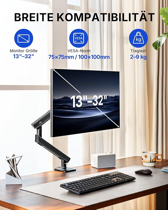 Monitor Halterung 13-32 Zoll bis 9 kg, FlowLift Pro höhenverstellbar