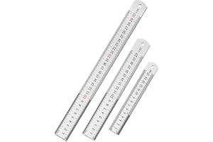 DTDNZKN 3 Pack Stainless Steel Ruler Set - Includes 6 inch (15 mm), 8 inch (20 mm), and 12 inch (30 mm) with SAE & Metric Measurements - for Drawing, Home, Office, and Engineering Use