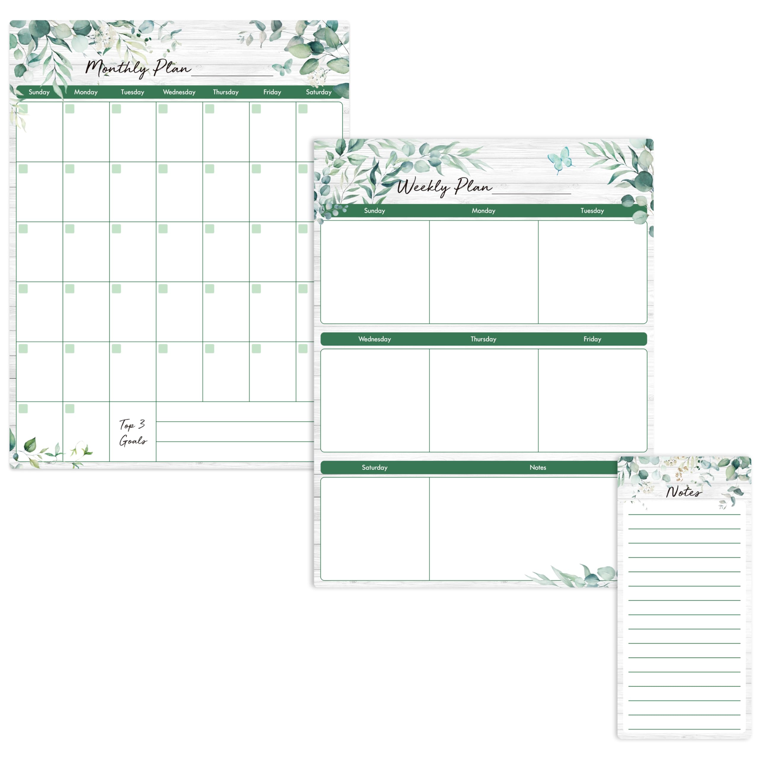 Magnetic Dry Erase Calendar, 3 PCS Greenery Monthly & Weekly Planner, Notes, Goals Grocery & To Do List, Planner Organizer for Family Kitchen, Refrigerator, Office, Classroom