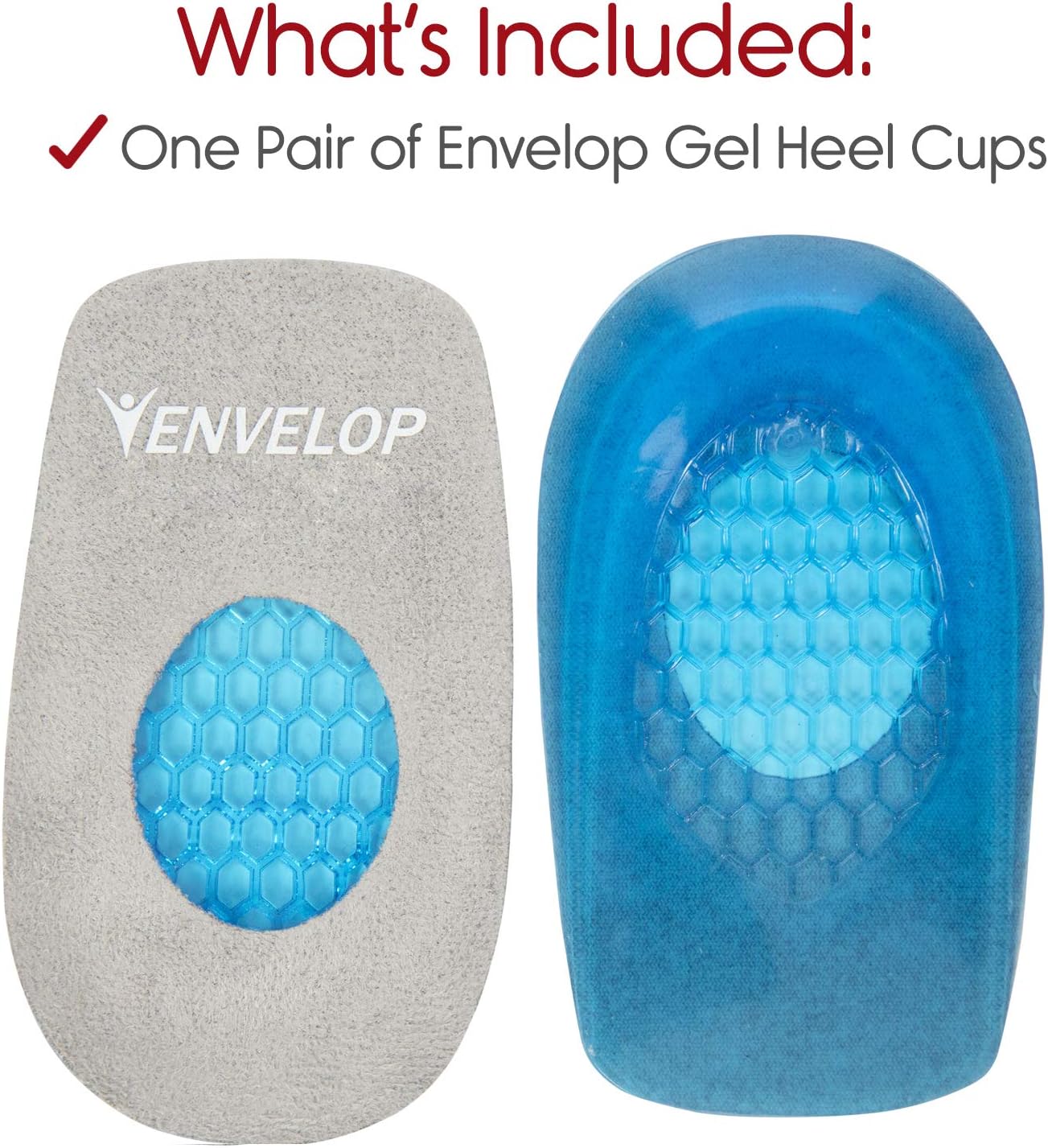 Envelop Gel Heel Cups - Heel Cushion for Women, Men, Bone Spur, Plantar Fasciitis Support - Shoe Inserts Provide Foot Pain Relief for Achilles, Feet Arch, Kids - Shock Absorbing Protector Pad (Large): Health & Personal Care