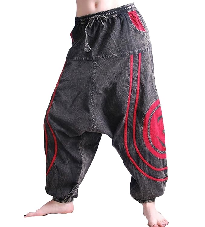 KUNST UND MAGIE OM Unisex PSY Baggy Pants Hippie Hose Goa Baumwoll Tanzhose Stonewashed