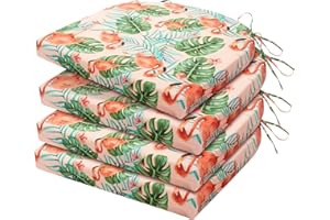 HARBOREST Outdoor Chair Cushions Set of 4, Water Resistant Patio Chair Cushions with Ties, Outdoor Seat Cushions for Patio Furniture, 17"x16"x2", Flamingo