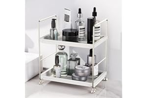 FSyueyun 2-Tier Makeup Shelf Organizer, Bathroom Countertop Organizer Vanity Tray Dresser Counter Cosmetics Skincare Perfume Storage, Spice Rack Organizer for Kitchen(Sliver)