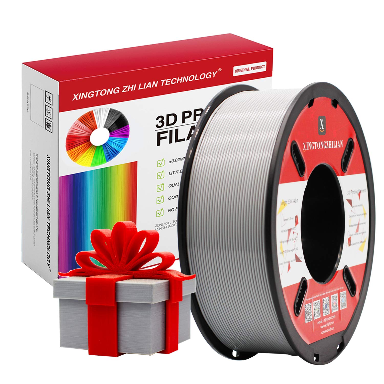 PLA 3D Printer Filament 1.75mm,PLA Filament,3D Printing Filament Material Dimensional Accuracy +/- 0.02 mm,1kg/Spool (2.2 LBS) for 3D Printers,Gray PLA