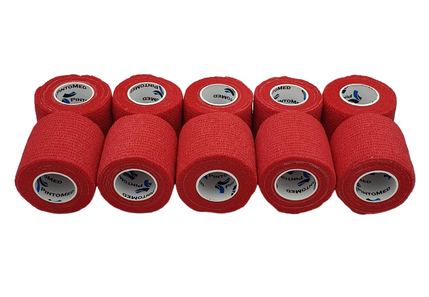 PintoMed – 10 X RED X 5CM X 4.5M - Cohesive Bandage Stretched, Self-Adhesive Flexible Bandages, First Aid Sports Wrap Bandages Pack Individually for Medical, Sports and Veterinary use.