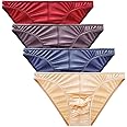 MIERSIDE Men's Satin Stretch Support Wide Waistband Satin Briefs Thong G-string 4 Pcs/pack