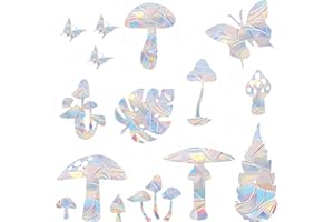 VIKISSM Window Decals to Prevent Bird Strikes，45Pcs Mushroom Clover Rainbow Stickers - Anti-Collision Window Decals to Save Birds from Window Collisions,Non Adhesive Prismatic Vinyl Window Cling