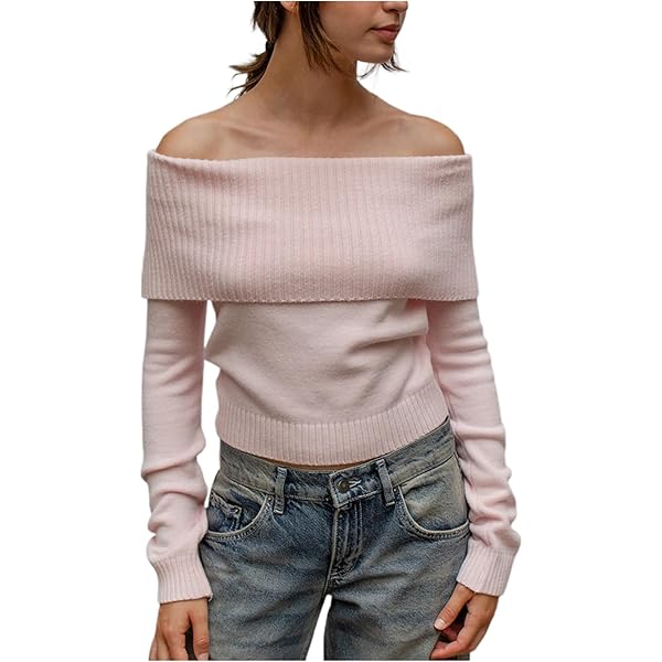 【ララ】 Off The Shoulder Pullover Amazon.com: Women Y2k Off Shoulder Sweater Relaxed Fit Long