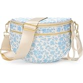 CEUTNIZ Floral Bum Bag for Women Spacious 2-Zip Crossbody Waist Pack with Wide Adjustable Strap for Casual Travel
