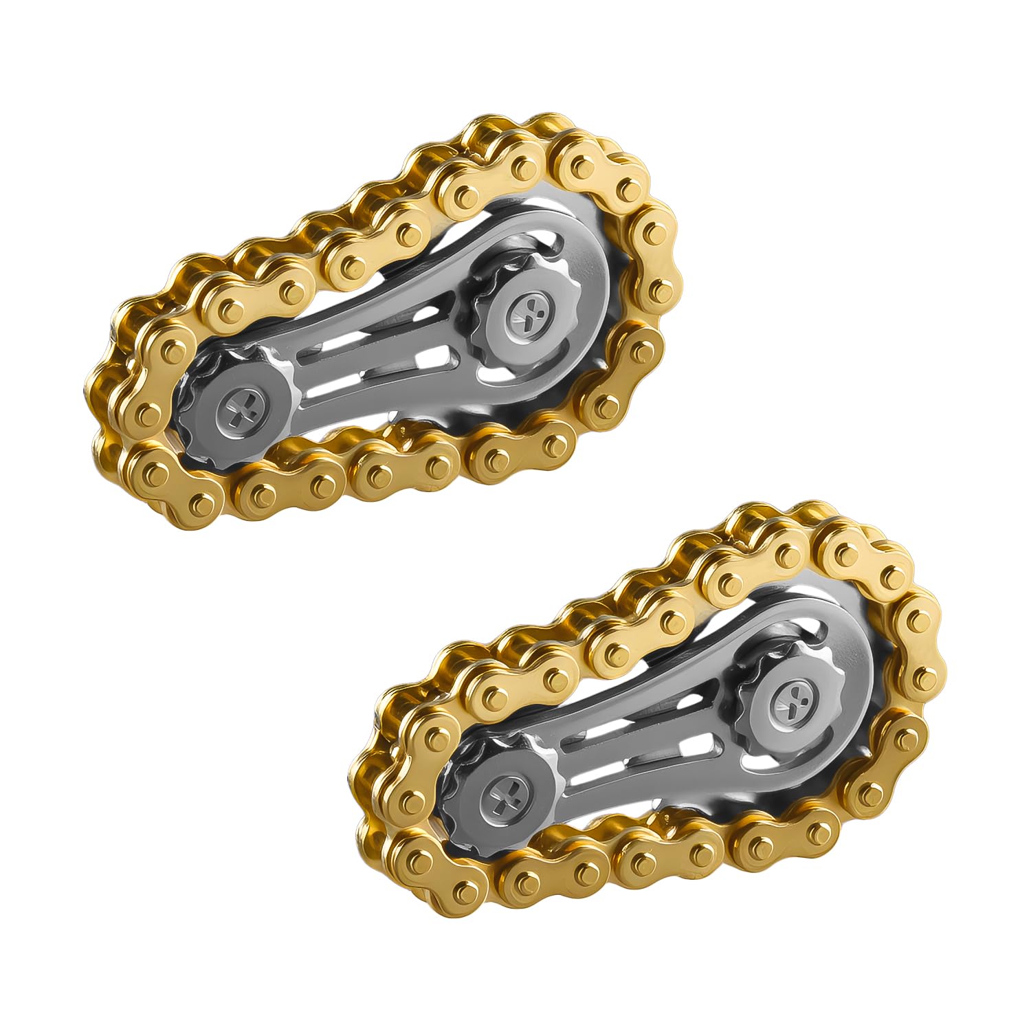 Tabanzhe Fidget Chain 2Pcs Bike Chain Fidget Gears,Metal Roller Sensory Gadget for Stress & Anxiety Relief,Fingertip Hand Spinner for Adults(Gold)