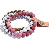 SONNYX 3PCS Crystal Stone Bracelets for Women Men Semi-Precious Gemstone Bracelets 8mm Round Beads Stretch Beaded Bracelet Jewelry