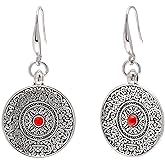Ancient Mandala Patterns Disc Statement Dangle Earrings for Women
