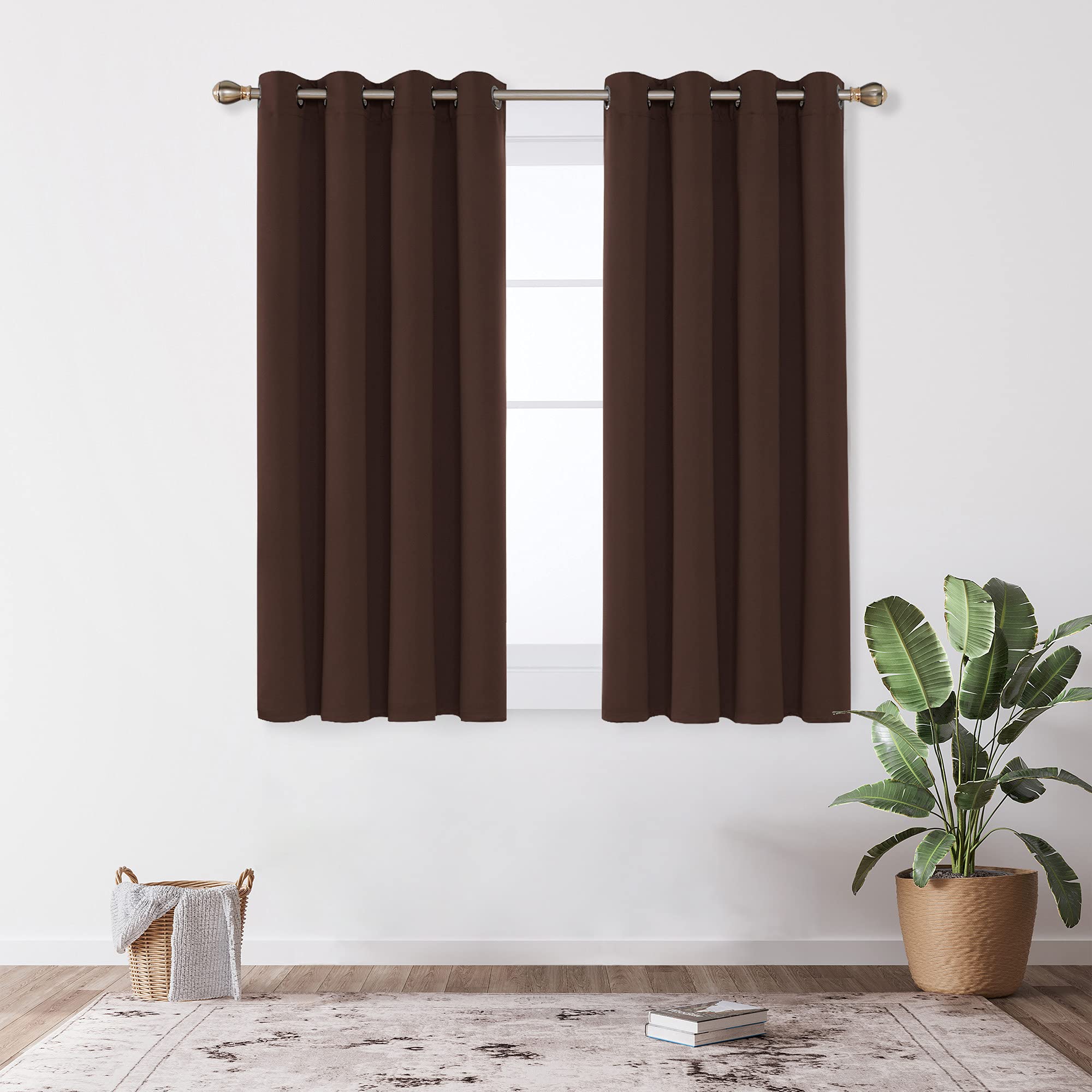 Deconovo Curtains Blackout Thermal Insulated Eyelet Blackout Curtains for Living Room 46 x 54 Inch Drop Chocolate 1 Pair