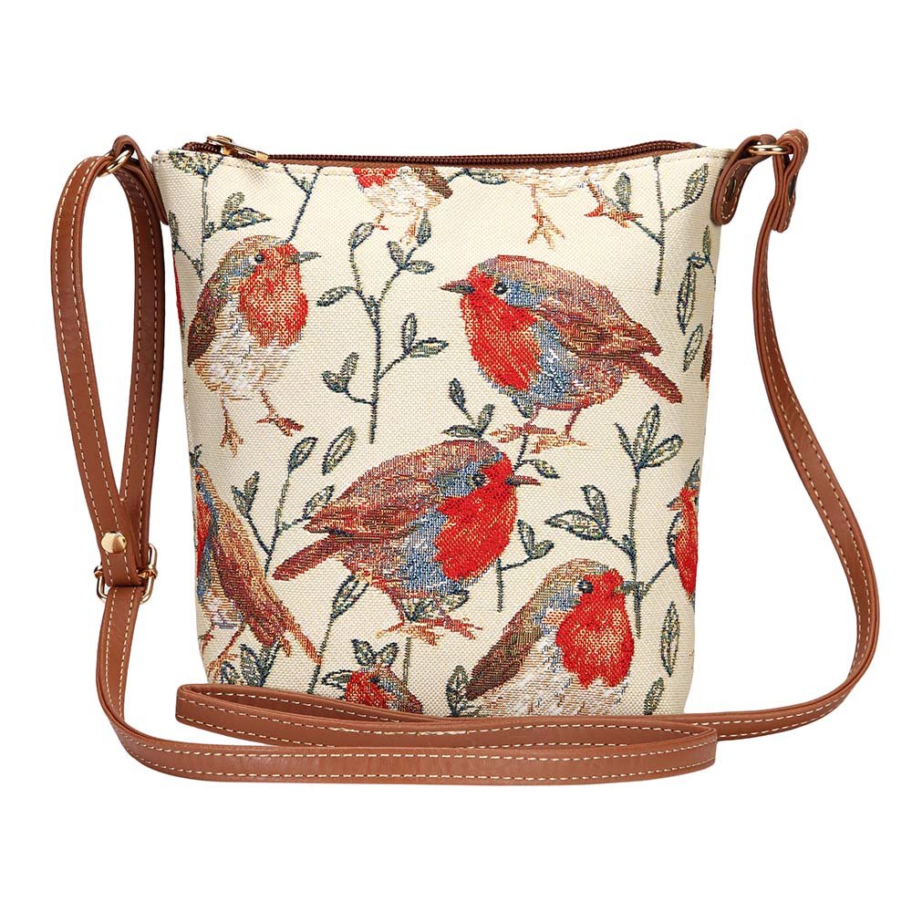 Signare Tapestry Women Lightweight Sling Cross Body Satchel Bag Robin Birds (SLING-ROB)(Size: S)