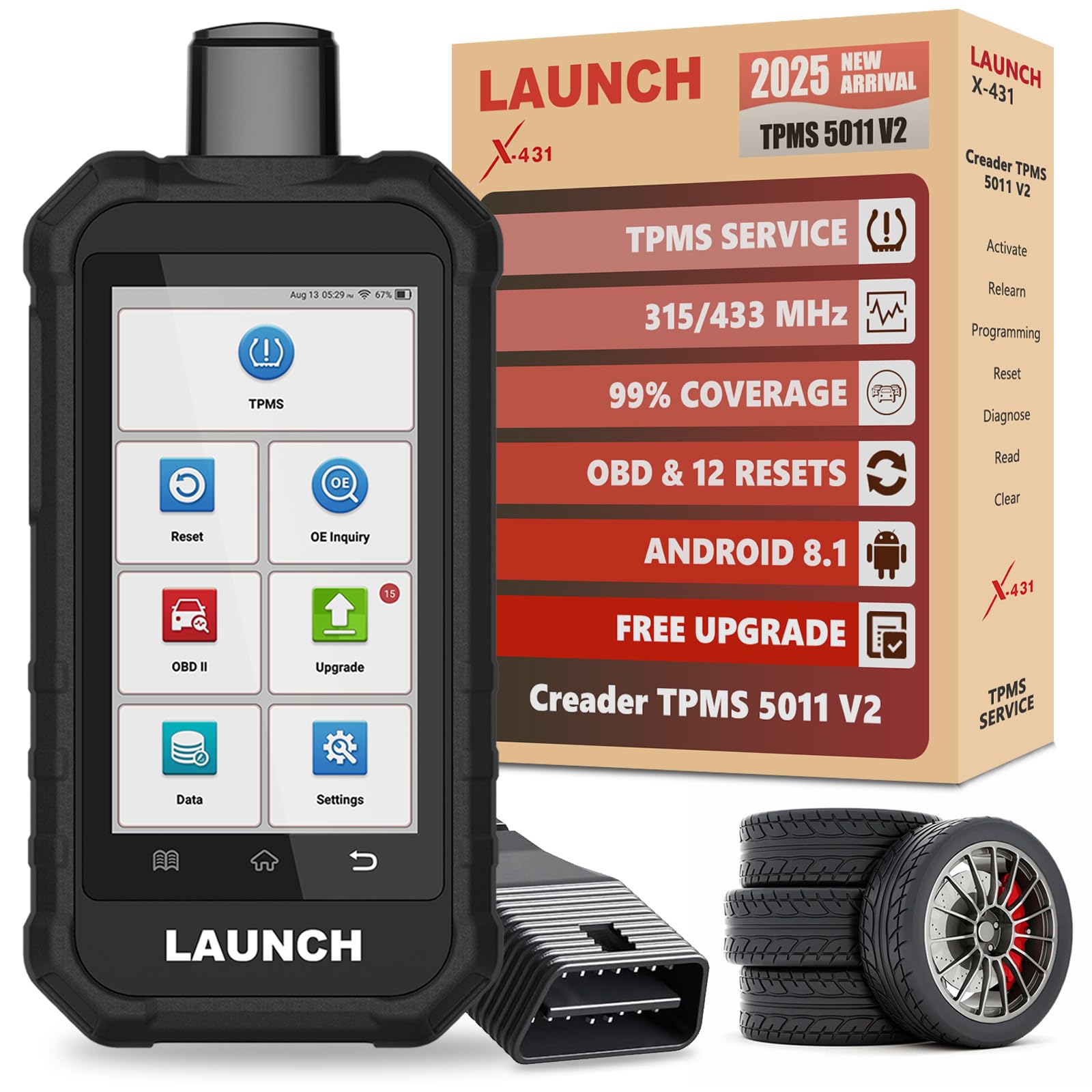 Photo 1 of LAUNCH X431 Creader TPMS 5011 V2 Tire Pressure Monitoring Sensor Service Scanner Supports All 315/433MHz Sensors with 12 Service Functions - Upgraded Version of CRT5011E