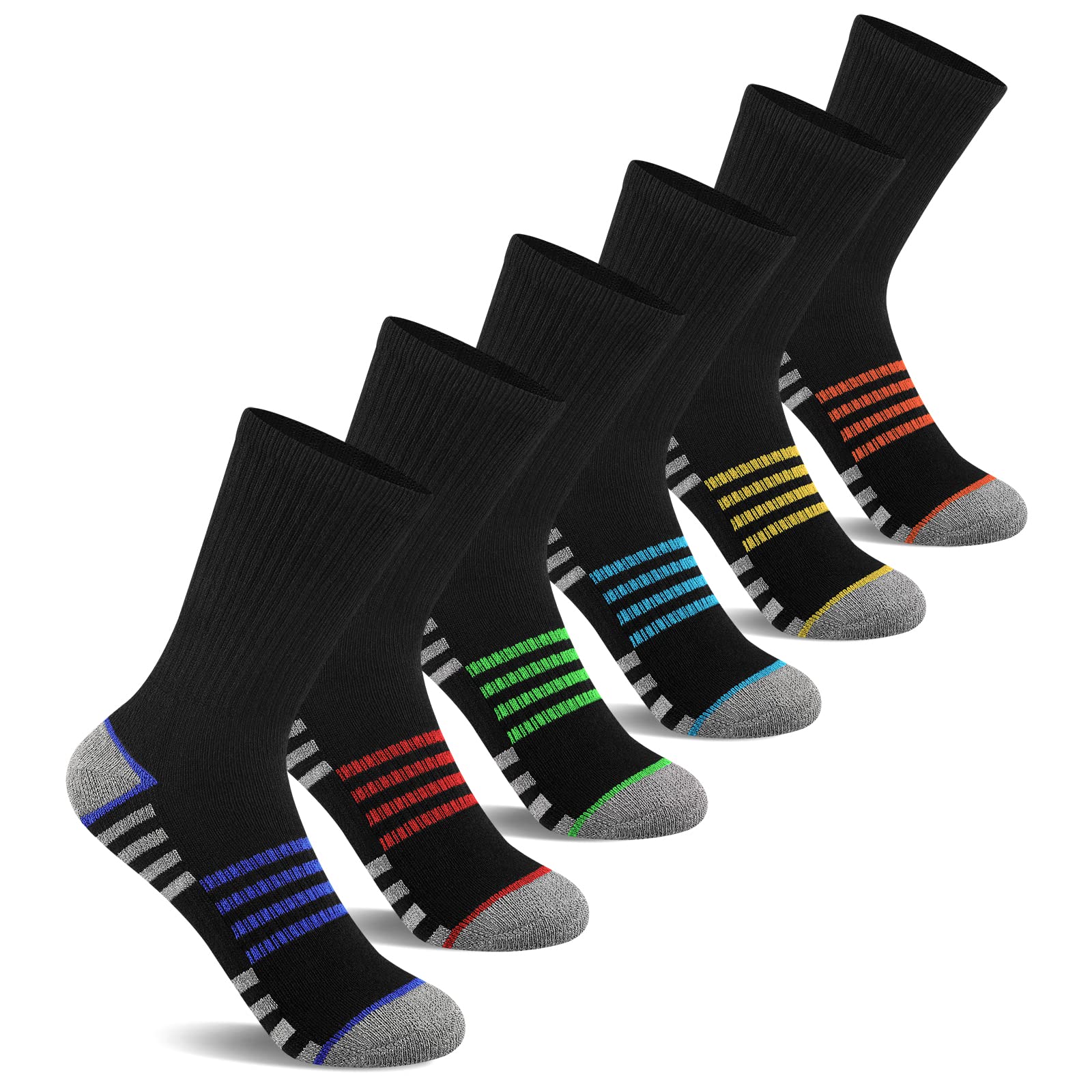 Boys Crew Socks For Kids 4-10 Years Old Athletic Long Socks With Cushioned Sole 6 Pairs