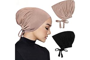 2 Pcs Women Hijab Undercap, Under Hijab Cap Inner Under Scarf Hat Hijab Cap Islamic Muslim, Adjustable Hat Cap