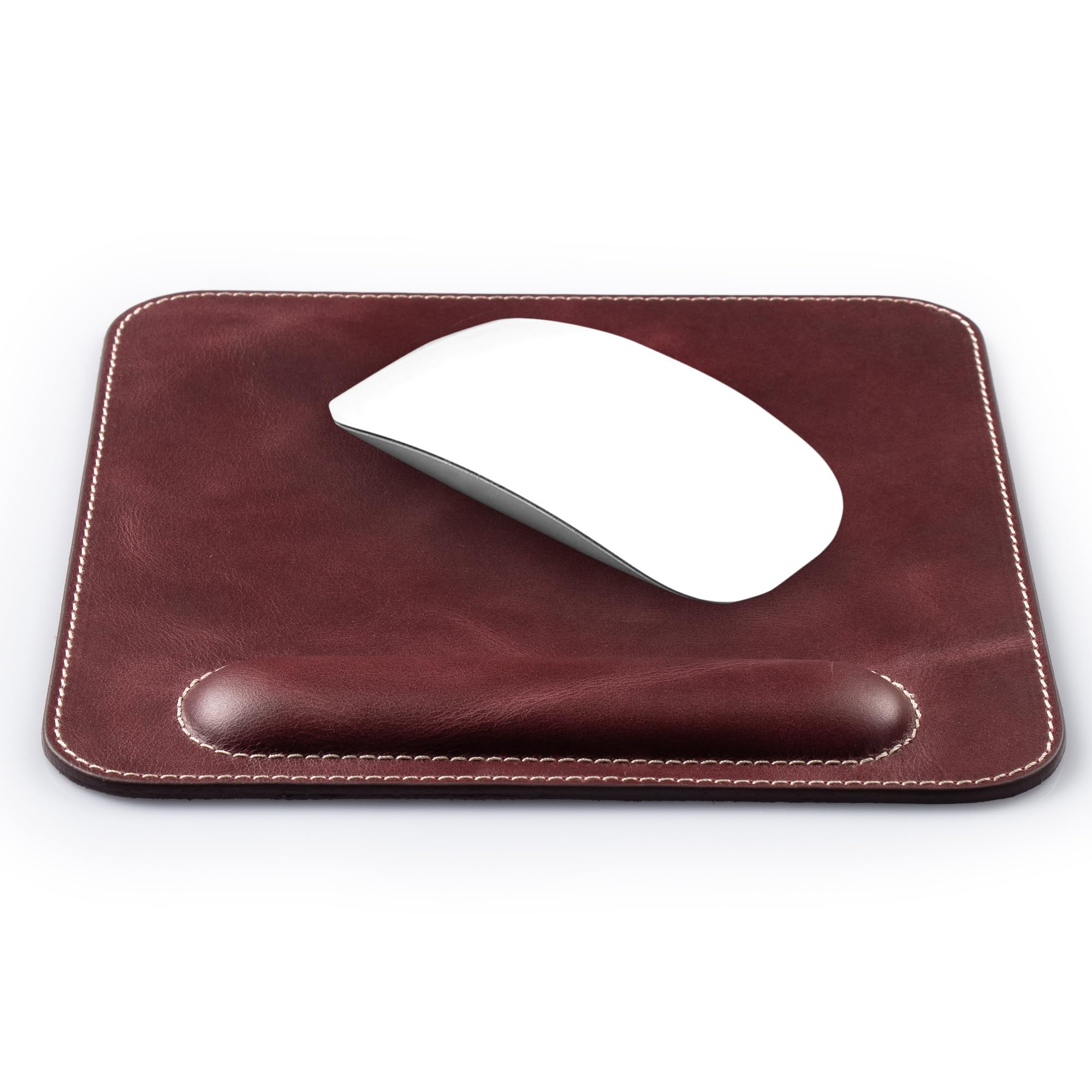 LONDO Genuine Leather Mouse Pad With Wrist Rest - 8.2" x 8.2" Non-Slip Desk Mat - Smooth Surface, Ergonomic Support