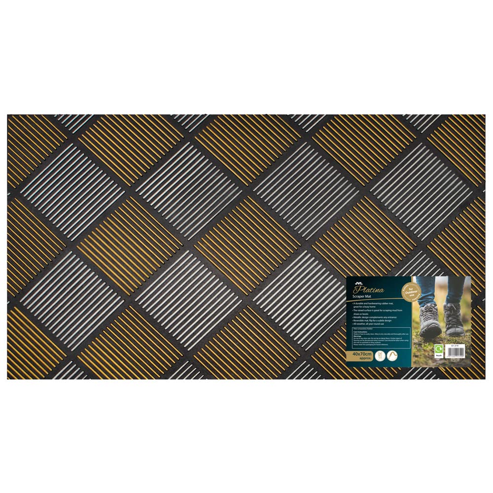 JVL Platina Scraper Rubber Doormat, 40x70cm, Silver/Gold