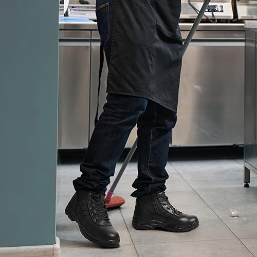 NORTIV Men's Military Tactical Work Boots Side Zipper Leather