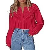 BTFBM Blouses for Women Dressy Casual Fall Clothes 2025 Lace Long Sleeve Tops Lightweight Spring Button Down Shirts