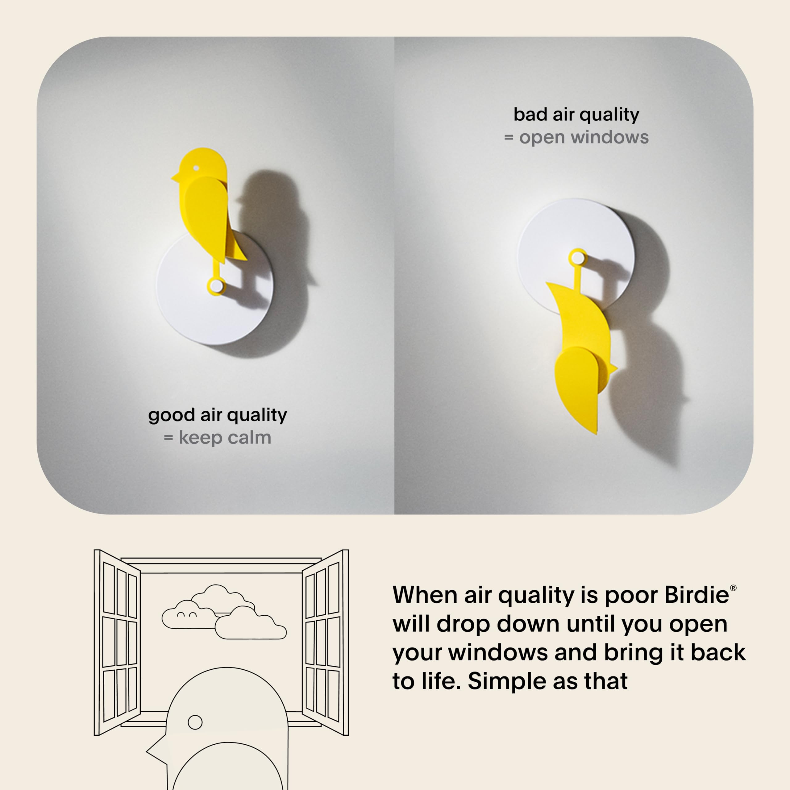 Birdie 2.0 - Design CO2-Messgerät für Innenräume – Luftqualitätsmonitor für Zuhause & Büro – Fördert Gesundheit – Modernes Wohnaccessoire – Saubere Luft reduziert Risiken (Gelb) 3